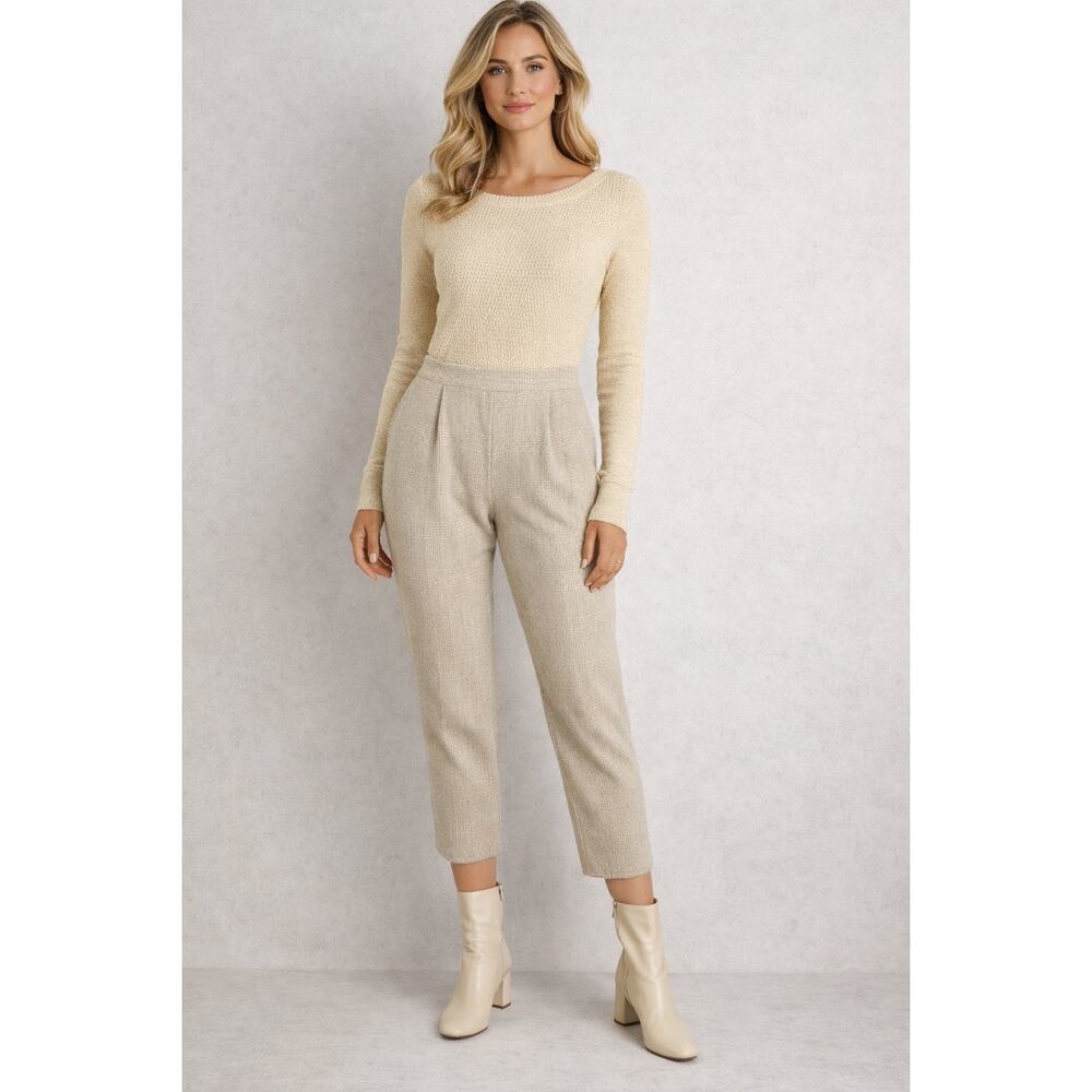 ASM ANNA Beige 100% Wool Cropped Plaid Pants Slacks in Size M